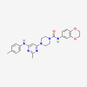 molecular formula C25H28N6O3 B11337091 N-(2,3-dihydro-1,4-benzodioxin-6-yl)-4-{2-methyl-6-[(4-methylphenyl)amino]pyrimidin-4-yl}piperazine-1-carboxamide 