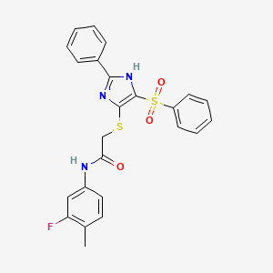 molecular formula C24H20FN3O3S2 B11337717 N-(3-fluoro-4-methylphenyl)-2-{[2-phenyl-4-(phenylsulfonyl)-1H-imidazol-5-yl]sulfanyl}acetamide 