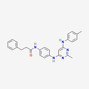 molecular formula C27H27N5O B11338402 N-[4-({2-methyl-6-[(4-methylphenyl)amino]pyrimidin-4-yl}amino)phenyl]-3-phenylpropanamide 