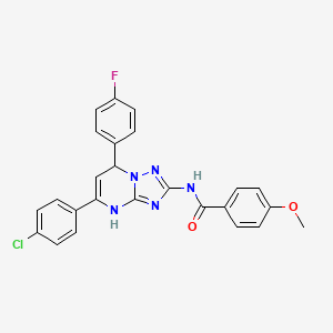 molecular formula C25H19ClFN5O2 B11338509 N-[5-(4-chlorophenyl)-7-(4-fluorophenyl)-3,7-dihydro[1,2,4]triazolo[1,5-a]pyrimidin-2-yl]-4-methoxybenzamide 