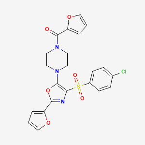 molecular formula C22H18ClN3O6S B11340227 (4-{4-[(4-Chlorophenyl)sulfonyl]-2-(furan-2-yl)-1,3-oxazol-5-yl}piperazin-1-yl)(furan-2-yl)methanone 