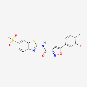 molecular formula C19H14FN3O4S2 B11340364 5-(3-fluoro-4-methylphenyl)-N-[6-(methylsulfonyl)-1,3-benzothiazol-2-yl]-1,2-oxazole-3-carboxamide 
