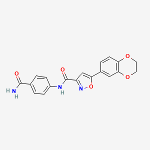 molecular formula C19H15N3O5 B11340773 N-(4-carbamoylphenyl)-5-(2,3-dihydro-1,4-benzodioxin-6-yl)-1,2-oxazole-3-carboxamide 