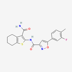 molecular formula C20H18FN3O3S B11340858 N-(3-carbamoyl-4,5,6,7-tetrahydro-1-benzothiophen-2-yl)-5-(3-fluoro-4-methylphenyl)-1,2-oxazole-3-carboxamide 