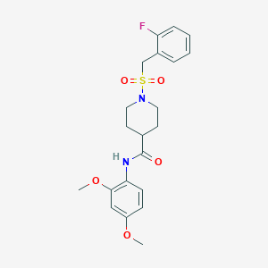 molecular formula C21H25FN2O5S B11341091 N-(2,4-dimethoxyphenyl)-1-[(2-fluorobenzyl)sulfonyl]piperidine-4-carboxamide 