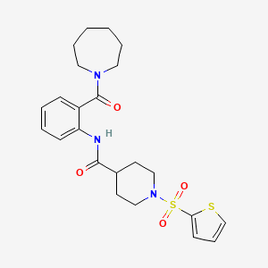 molecular formula C23H29N3O4S2 B11341252 N-[2-(azepan-1-ylcarbonyl)phenyl]-1-(thiophen-2-ylsulfonyl)piperidine-4-carboxamide 