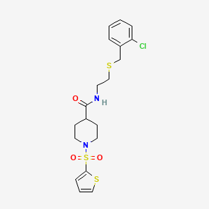molecular formula C19H23ClN2O3S3 B11341527 N-{2-[(2-chlorobenzyl)sulfanyl]ethyl}-1-(thiophen-2-ylsulfonyl)piperidine-4-carboxamide 