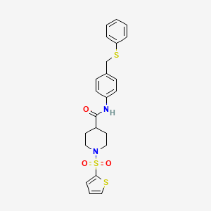 molecular formula C23H24N2O3S3 B11341815 N-{4-[(phenylsulfanyl)methyl]phenyl}-1-(thiophen-2-ylsulfonyl)piperidine-4-carboxamide 