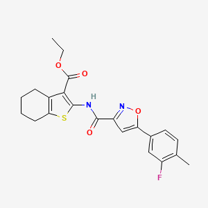 molecular formula C22H21FN2O4S B11342088 Ethyl 2-({[5-(3-fluoro-4-methylphenyl)-1,2-oxazol-3-yl]carbonyl}amino)-4,5,6,7-tetrahydro-1-benzothiophene-3-carboxylate 