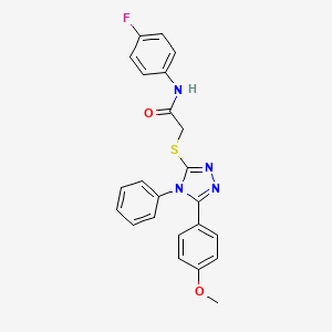 molecular formula C23H19FN4O2S B11342261 N-(4-fluorophenyl)-2-{[5-(4-methoxyphenyl)-4-phenyl-4H-1,2,4-triazol-3-yl]sulfanyl}acetamide 