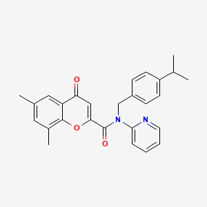 molecular formula C27H26N2O3 B11342661 6,8-dimethyl-4-oxo-N-[4-(propan-2-yl)benzyl]-N-(pyridin-2-yl)-4H-chromene-2-carboxamide 