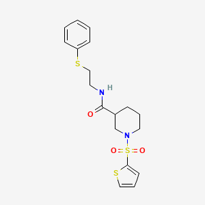 molecular formula C18H22N2O3S3 B11342800 N-[2-(phenylsulfanyl)ethyl]-1-(thiophen-2-ylsulfonyl)piperidine-3-carboxamide 