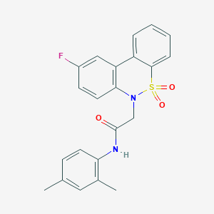 molecular formula C22H19FN2O3S B11343898 N-(2,4-dimethylphenyl)-2-(9-fluoro-5,5-dioxido-6H-dibenzo[c,e][1,2]thiazin-6-yl)acetamide 