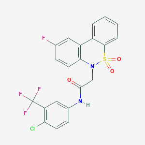 molecular formula C21H13ClF4N2O3S B11344736 N-[4-chloro-3-(trifluoromethyl)phenyl]-2-(9-fluoro-5,5-dioxido-6H-dibenzo[c,e][1,2]thiazin-6-yl)acetamide 