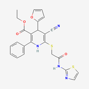 molecular formula C24H20N4O4S2 B11345279 Ethyl 5-cyano-4-(furan-2-yl)-6-{[2-oxo-2-(1,3-thiazol-2-ylamino)ethyl]sulfanyl}-2-phenyl-1,4-dihydropyridine-3-carboxylate 