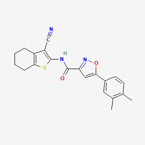 molecular formula C21H19N3O2S B11345579 N-(3-cyano-4,5,6,7-tetrahydro-1-benzothiophen-2-yl)-5-(3,4-dimethylphenyl)-1,2-oxazole-3-carboxamide 