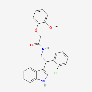 molecular formula C25H23ClN2O3 B11345609 N-[2-(2-chlorophenyl)-2-(1H-indol-3-yl)ethyl]-2-(2-methoxyphenoxy)acetamide 