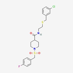 molecular formula C22H26ClFN2O3S2 B11346981 N-{2-[(3-chlorobenzyl)sulfanyl]ethyl}-1-[(4-fluorobenzyl)sulfonyl]piperidine-4-carboxamide 