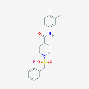 molecular formula C21H25FN2O3S B11347116 N-(3,4-dimethylphenyl)-1-[(2-fluorobenzyl)sulfonyl]piperidine-4-carboxamide 