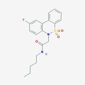 molecular formula C19H21FN2O3S B11347982 2-(9-fluoro-5,5-dioxido-6H-dibenzo[c,e][1,2]thiazin-6-yl)-N-pentylacetamide 