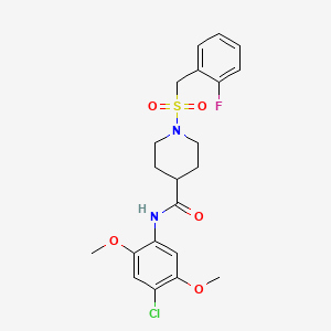 molecular formula C21H24ClFN2O5S B11348145 N-(4-chloro-2,5-dimethoxyphenyl)-1-[(2-fluorobenzyl)sulfonyl]piperidine-4-carboxamide 