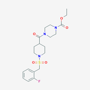 molecular formula C20H28FN3O5S B11351289 Ethyl 4-({1-[(2-fluorobenzyl)sulfonyl]piperidin-4-yl}carbonyl)piperazine-1-carboxylate 