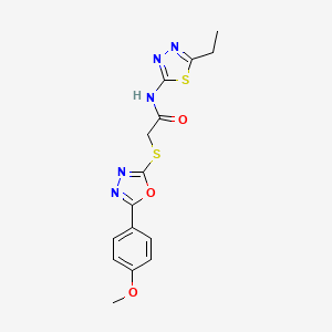 molecular formula C15H15N5O3S2 B11351880 N-(5-Ethyl-1,3,4-thiadiazol-2-YL)-2-{[5-(4-methoxyphenyl)-1,3,4-oxadiazol-2-YL]sulfanyl}acetamide 