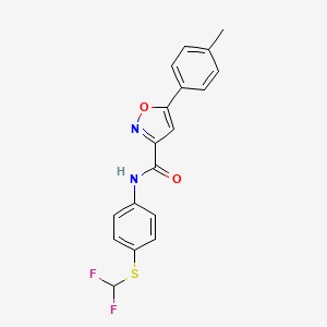 molecular formula C18H14F2N2O2S B11351959 N-{4-[(difluoromethyl)sulfanyl]phenyl}-5-(4-methylphenyl)-1,2-oxazole-3-carboxamide 