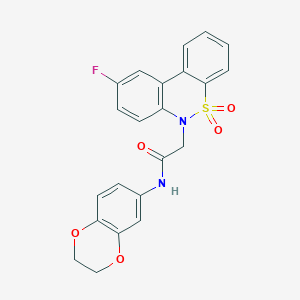 molecular formula C22H17FN2O5S B11352241 N-(2,3-dihydro-1,4-benzodioxin-6-yl)-2-(9-fluoro-5,5-dioxido-6H-dibenzo[c,e][1,2]thiazin-6-yl)acetamide 