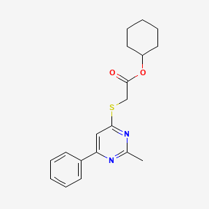 molecular formula C19H22N2O2S B11352430 Cyclohexyl 2-((2-methyl-6-phenylpyrimidin-4-yl)thio)acetate 