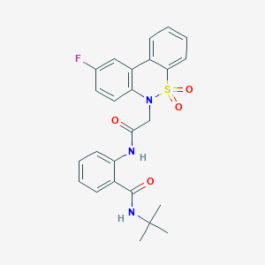 molecular formula C25H24FN3O4S B11352494 N-tert-butyl-2-{[(9-fluoro-5,5-dioxido-6H-dibenzo[c,e][1,2]thiazin-6-yl)acetyl]amino}benzamide 