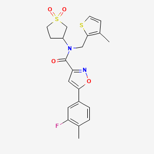 molecular formula C21H21FN2O4S2 B11352778 N-(1,1-dioxidotetrahydrothiophen-3-yl)-5-(3-fluoro-4-methylphenyl)-N-[(3-methylthiophen-2-yl)methyl]-1,2-oxazole-3-carboxamide 