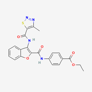 molecular formula C22H18N4O5S B11352856 Ethyl 4-{[(3-{[(4-methyl-1,2,3-thiadiazol-5-yl)carbonyl]amino}-1-benzofuran-2-yl)carbonyl]amino}benzoate 