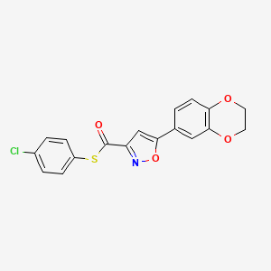 molecular formula C18H12ClNO4S B11353488 S-(4-chlorophenyl) 5-(2,3-dihydro-1,4-benzodioxin-6-yl)-1,2-oxazole-3-carbothioate 
