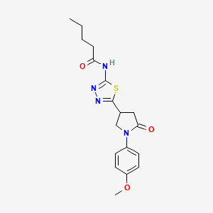 molecular formula C18H22N4O3S B11353534 N-{5-[1-(4-methoxyphenyl)-5-oxopyrrolidin-3-yl]-1,3,4-thiadiazol-2-yl}pentanamide 