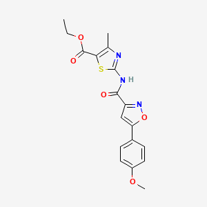 molecular formula C18H17N3O5S B11353565 Ethyl 2-({[5-(4-methoxyphenyl)-1,2-oxazol-3-yl]carbonyl}amino)-4-methyl-1,3-thiazole-5-carboxylate 