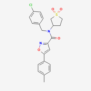 molecular formula C22H21ClN2O4S B11353783 N-(4-chlorobenzyl)-N-(1,1-dioxidotetrahydrothiophen-3-yl)-5-(4-methylphenyl)-1,2-oxazole-3-carboxamide 