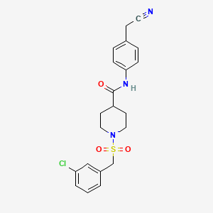 molecular formula C21H22ClN3O3S B11354104 1-[(3-chlorobenzyl)sulfonyl]-N-[4-(cyanomethyl)phenyl]piperidine-4-carboxamide 