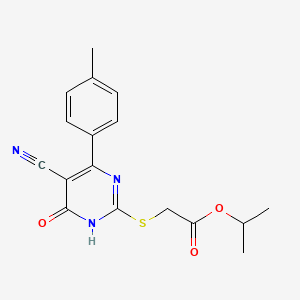 molecular formula C17H17N3O3S B11355621 propan-2-yl 2-[[5-cyano-4-(4-methylphenyl)-6-oxo-1H-pyrimidin-2-yl]sulfanyl]acetate 