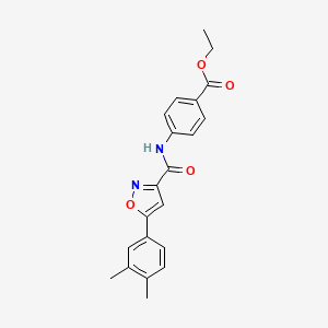 molecular formula C21H20N2O4 B11356219 Ethyl 4-({[5-(3,4-dimethylphenyl)-1,2-oxazol-3-yl]carbonyl}amino)benzoate 