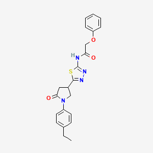 molecular formula C22H22N4O3S B11356478 N-{5-[1-(4-ethylphenyl)-5-oxopyrrolidin-3-yl]-1,3,4-thiadiazol-2-yl}-2-phenoxyacetamide 