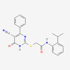 molecular formula C22H20N4O2S B11357057 2-[(5-cyano-6-oxo-4-phenyl-1,6-dihydropyrimidin-2-yl)sulfanyl]-N-[2-(propan-2-yl)phenyl]acetamide 
