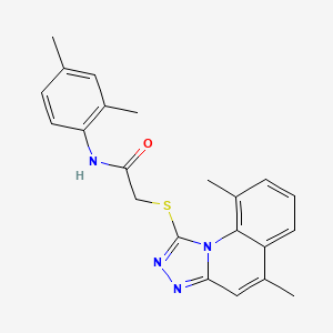 molecular formula C22H22N4OS B11357556 2-({5,9-Dimethyl-[1,2,4]triazolo[4,3-A]quinolin-1-YL}sulfanyl)-N-(2,4-dimethylphenyl)acetamide 