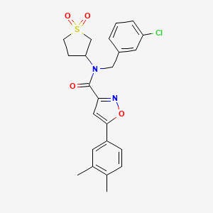 molecular formula C23H23ClN2O4S B11360256 N-(3-chlorobenzyl)-5-(3,4-dimethylphenyl)-N-(1,1-dioxidotetrahydrothiophen-3-yl)-1,2-oxazole-3-carboxamide 