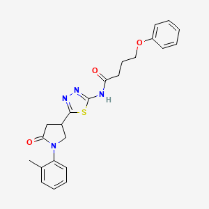 molecular formula C23H24N4O3S B11360540 N-{5-[1-(2-methylphenyl)-5-oxopyrrolidin-3-yl]-1,3,4-thiadiazol-2-yl}-4-phenoxybutanamide 