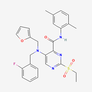 molecular formula C27H27FN4O4S B11361485 N-(2,5-dimethylphenyl)-2-(ethylsulfonyl)-5-[(2-fluorobenzyl)(furan-2-ylmethyl)amino]pyrimidine-4-carboxamide 