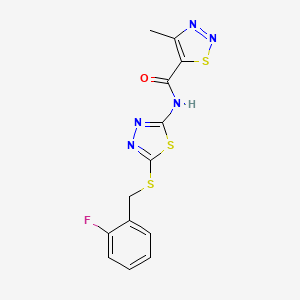 molecular formula C13H10FN5OS3 B11362504 N-(5-{[(2-fluorophenyl)methyl]sulfanyl}-1,3,4-thiadiazol-2-yl)-4-methyl-1,2,3-thiadiazole-5-carboxamide 