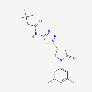 molecular formula C20H26N4O2S B11362516 N-{5-[1-(3,5-dimethylphenyl)-5-oxopyrrolidin-3-yl]-1,3,4-thiadiazol-2-yl}-3,3-dimethylbutanamide 