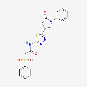 molecular formula C20H18N4O4S2 B11362612 N-[5-(5-oxo-1-phenylpyrrolidin-3-yl)-1,3,4-thiadiazol-2-yl]-2-(phenylsulfonyl)acetamide 