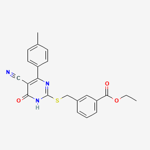 molecular formula C22H19N3O3S B11362744 Ethyl 3-({[5-cyano-4-(4-methylphenyl)-6-oxo-1,6-dihydropyrimidin-2-YL]sulfanyl}methyl)benzoate 